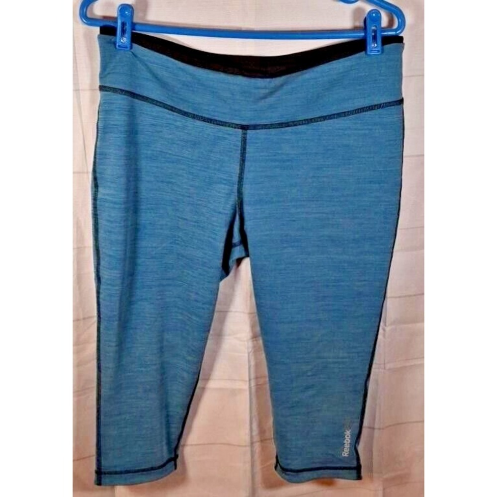 Reebok Activewear Pants Blue  Logo Mid Rise Leggings Capri Yoga